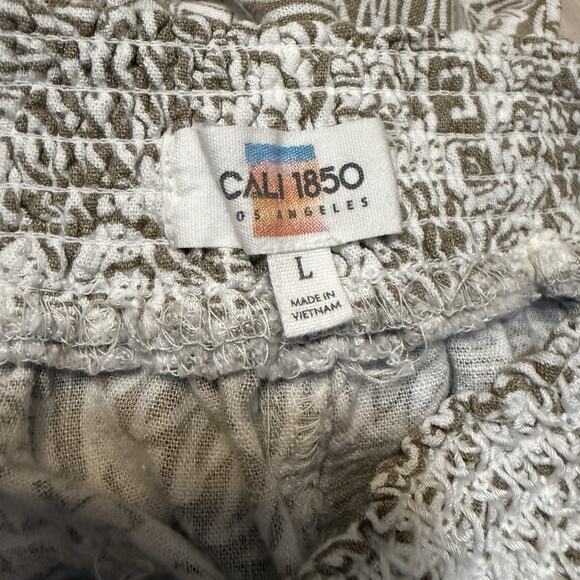 CALI 1850 Linen Blend Wide Leg Palazzo Pants Tropical Tan On White, Large, EUC - Picture 9 of 9